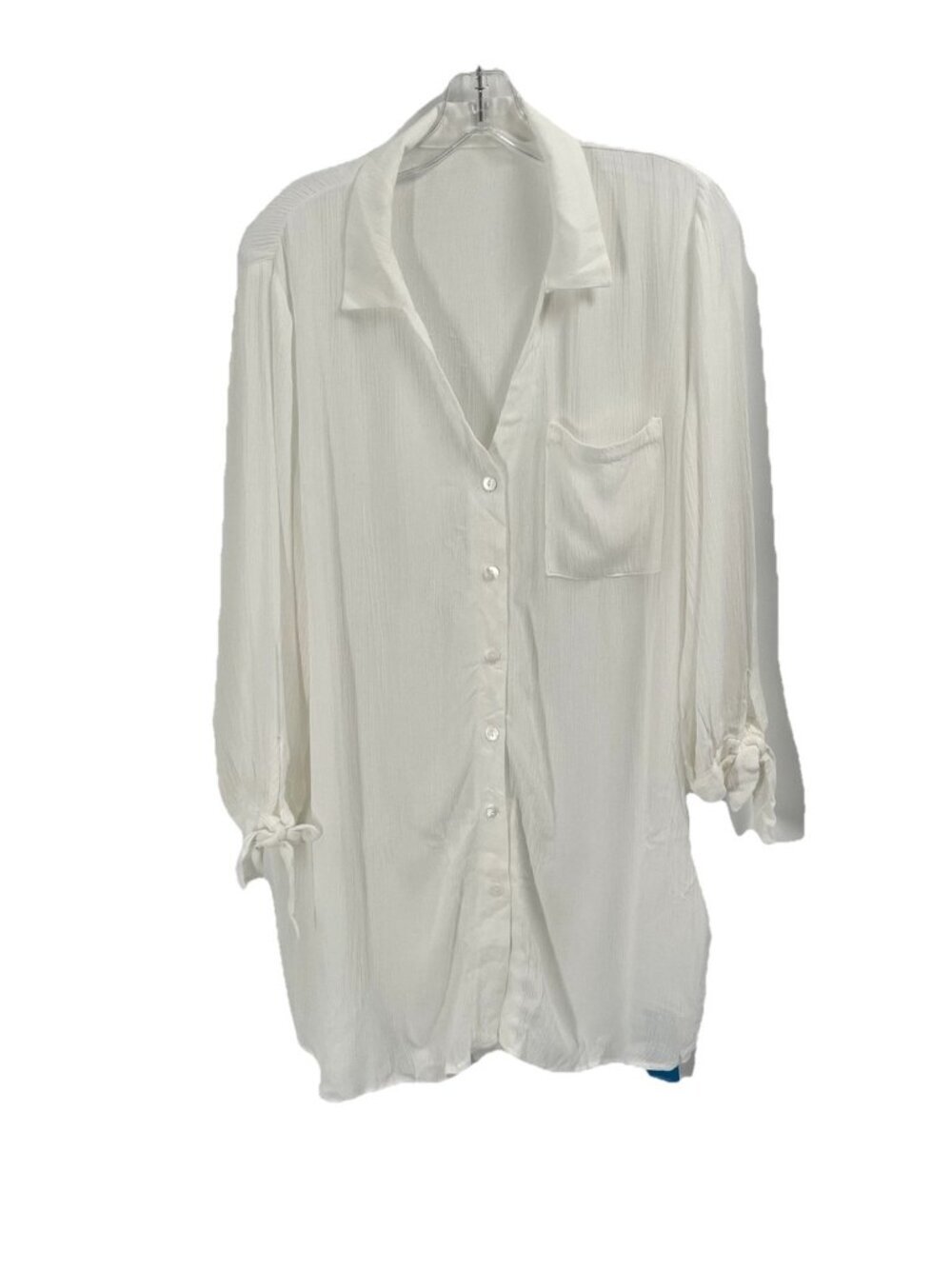 Cupshe White Long Sleeve Shirt Dress Beach Cover Up Sz XS NWT Flowy Beachy